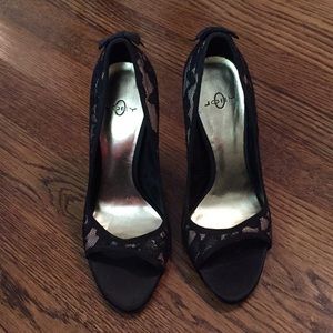 Black Lace Peep Toe Heels